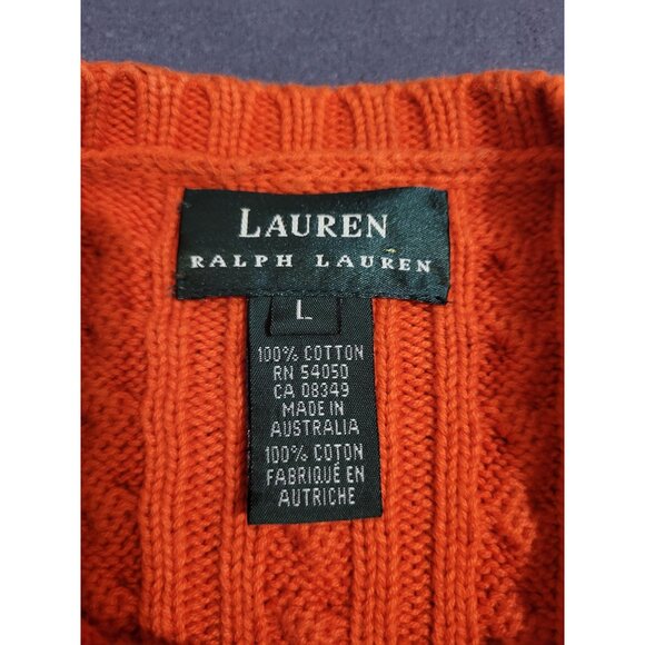 Lauren Ralph Lauren LG Crew Cable Knit Sweater Chunky Preppy Academia Orange - Picture 7 of 9
